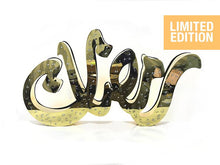 Load image into Gallery viewer, 1m long Ramadan decoration in mirror gold stainless steel, 3D free standing light sign of the term "Ramadan" in Arabic calligraphy.